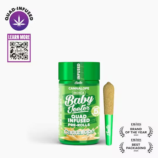 Jeeter Cannalope Indica Quad Infused Baby Jeeter prerolls for delivery in Long Beach California only at JuanaShoppe