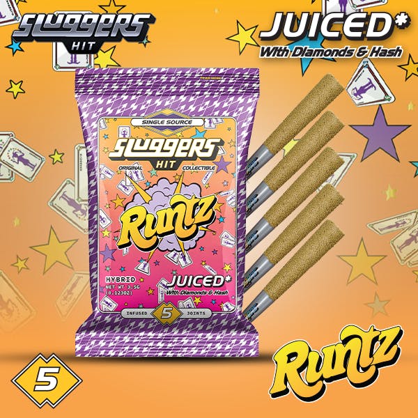 Sluggers HIT Runtz Hybrid Infused Prerolls for delivery in Long Beach California only at JuanaShoppe