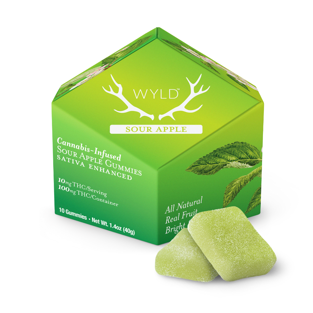 WYLD Sour Apple Sativa Gummies Edibles for delivery in Long Beach California only at JuanaShoppe
