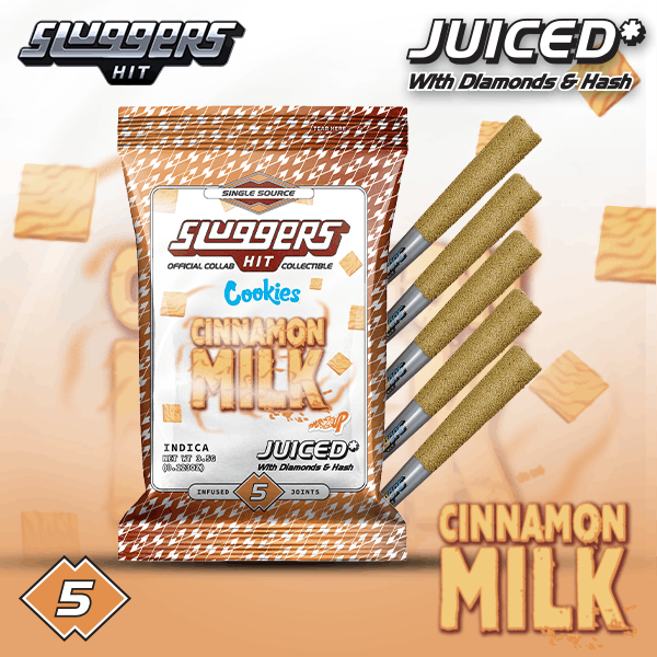 Sluggers HIT x Cookies Cinnamon Milk Infused Prerolls for delivery in Long Beach California only at JuanaShoppe